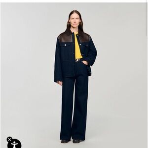 Sandro Navy Jacket with Brown Leather Yoke